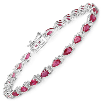 6.65 ct. Genuine Ruby and White Diamond 14K White Gold Bracelet
